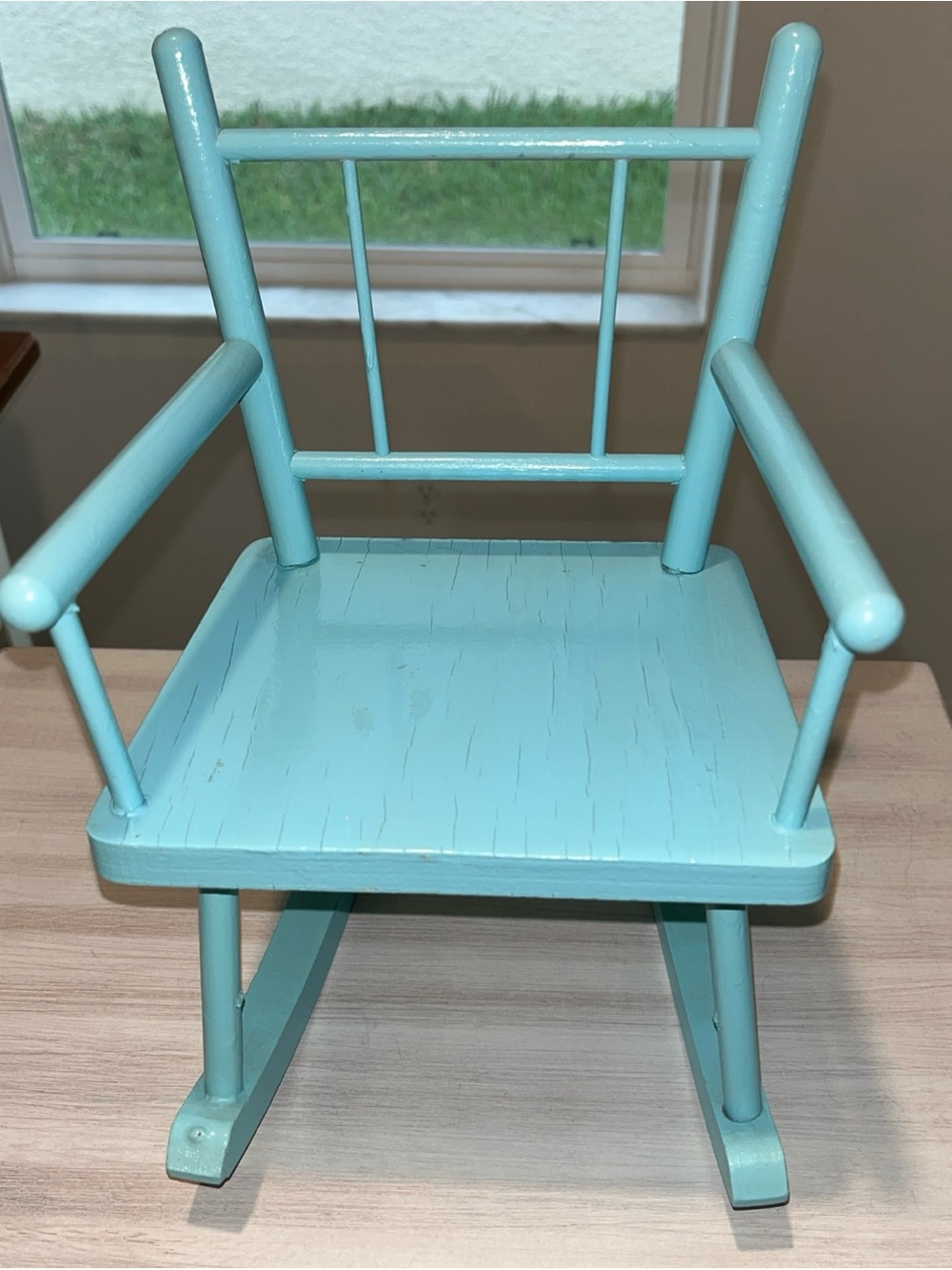 Vintage-Style Light Aqua Wooden Doll Rocking Chair